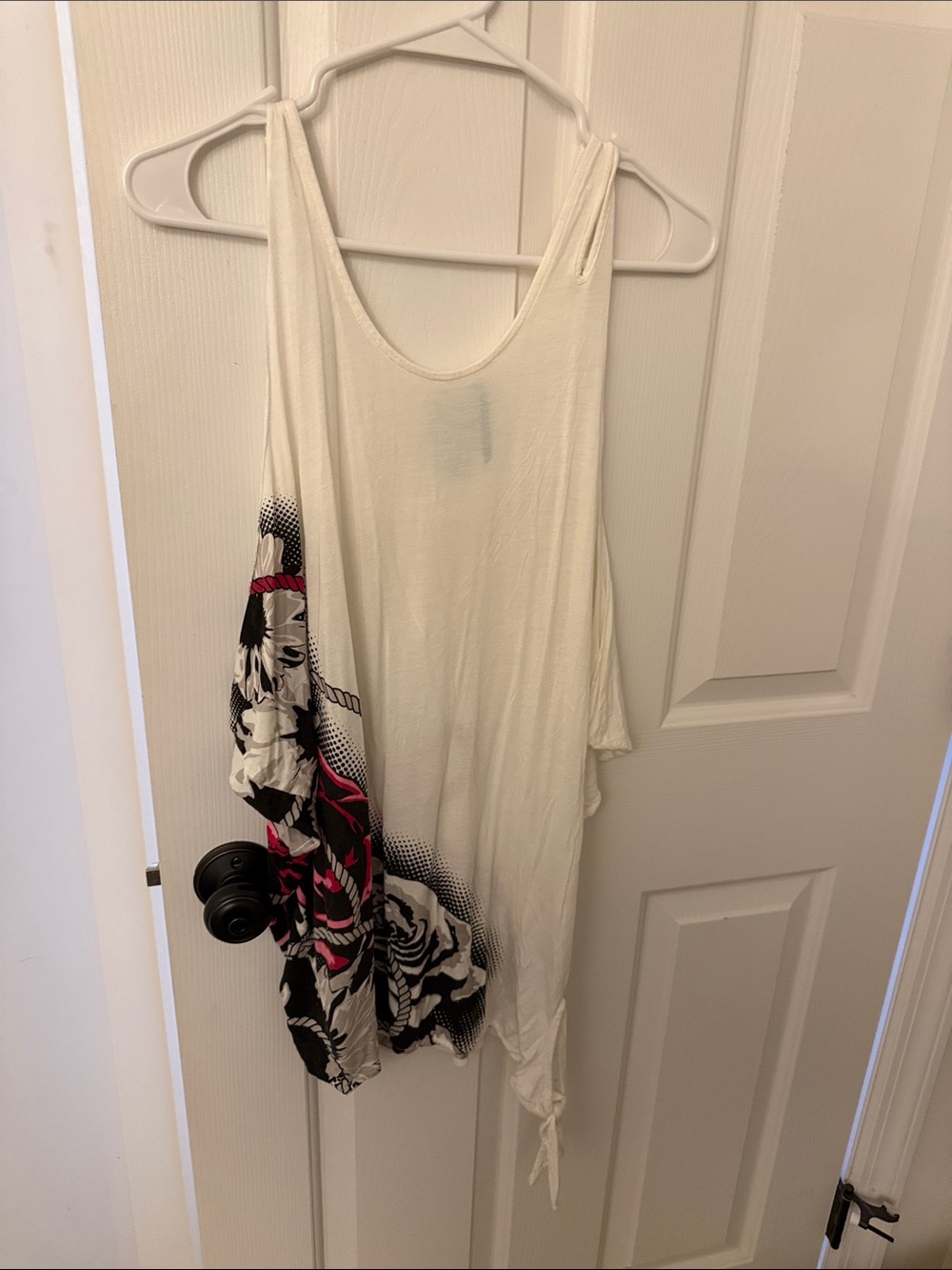Women’s Cream Tank with Black & Pink Floral Side Panel
